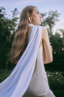 Ariane Silk Corset Slit Evening Gown with Scarf Neck for women, from LINH PHUNG, The Viet Concept