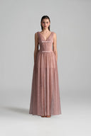IHF STUDIO • Vine Guipure Lace V-Neck Crystal Bow Midi Dress