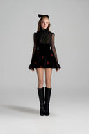 IHF STUDIO • Noir Vine Guipure Lace & Velvet Draped Mini Dress