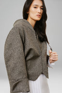 Dark Grey Pu Hethered Stretch Tweed Shawl Collar Volume Jacket for women, from LECIA, The Viet Concept 