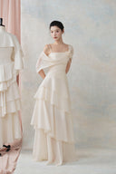 LARMES • Beila Ivory Draped Evening Gown