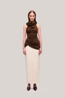 Brown Van Nhu Bodycon Sleeveless Elastic Cotton Top for women, from TINH, The Viet Concept 