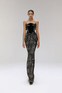 Fiamma Gilded Tweed Velvet Strapless Cut-Out Maxi Dress for women, from SORAMAME, The Viet Concept