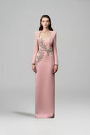 Pink Satin Column Evening Gown Halter Cape Luxury Dress for women, from IHF ATELIER, The Viet Concept 