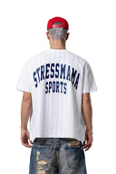 STRESS MAMA • SSMA  Heritage Striped Oversized T-Shirt White
