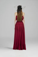 Veloura Burgundy Off-Shoulder Ruffled Maxi Dress for women, from DAS LA VIE, The Viet Concept 
