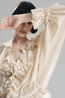 Sand Ruffled V-Neck Blouse for women, from Must Have, The Viet Concept 