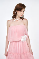LUCILLA • Somi Floral Appliqué Pleated Chiffon Midi Dress