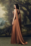LINH PHUNG • Ambriel Draped Silk Satin Mocha Brown Evening Dress