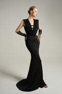 Noir Étoile Draped Shimmer Jersey Trumpet Gown for women, from IHF STUDIO, The Viet Concept 