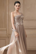 Delina Blue-Grey Pleated Floral Mesh Couture Dress for women, from JOSEPHINE, The Viet Concept 