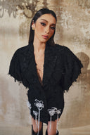 Crystal Bloom Draped 3D Floral Mini Blazer Dress for women, from L'SCARLETT, The Viet Concept