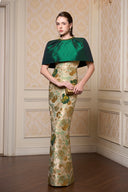 Noctelle Metallic Jacquard Column Cape Gown for women, from IHF ATELIER, The Viet Concept 