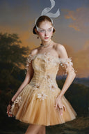 MADDY HATES ROSE • Nayara Champagne Embellished Tulle Mini Dress