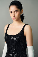 EEGEN STUDIO • Black Embellished Lace Column Dress