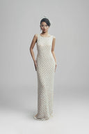 Infinite Drift Japanese Leather Mesh Maxi Dress for women, from LINH DOAN, The Viet Concept 