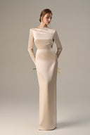 Satin Silk Long-Sleeve Draped Back Tie Gown for women, from IHF ATELIER, The Viet Concept