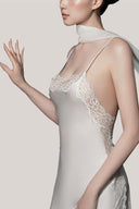 White Gianna Lace-Trim Square Neck Long Nightgown for women, from DORO, the Viet Concept 