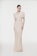 L'ALLÉE • Deep V Fringe-Trimmed Evening Dress