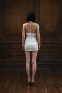HUELLEY ROSE • Hyo Silk Brocade Halter Open-Back Asymmetric Mini Dress