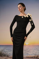 Luna Glitter Jersey Asymmetric Floral Evening Gown for women, from 21SIX, The Viet Concept