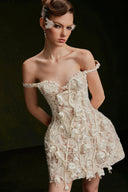 VONTIER DE MONTIER • Bellflower 3D Raised Lace Off-Shoulder Corset Mini Dress