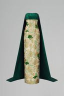 Green Floral Metallic Jacquard Bustier Column Gown With Train for women, from IHF ATELIER, The Viet Concept 