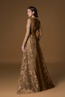 Nocturne Dark Gold Guipure Lace A-Line Evening Gown for women, from IHF ATELIER, The Viet Concept