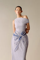 LECIA • Étoile Embroidered Pinstripe Off-Shoulder Midi Dress