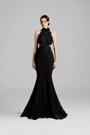 Floral Garden Lace Halter Mermaid Cut-Out Maxi Dress for women, from IHF STUDIO, The Viet Concept 