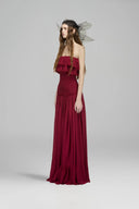 Veloura Burgundy Off-Shoulder Ruffled Maxi Dress for women, from DAS LA VIE, The Viet Concept 