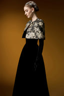 Noir Royale Velvet Bustier A-Line Gown With Embellished Cape for women, from IHF ATELIER, The Viet Concept 