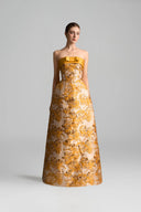 Strapless Yellow Jacquard & Agate Silk Crystal Bell Silhouette Gown for women, from IHF ATELIER, The Viet Concept 