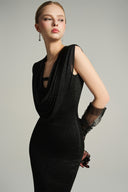 Noir Étoile Draped Shimmer Jersey Trumpet Gown for women, from IHF STUDIO, The Viet Concept 