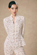 Pearly Crystal Embellished Floral Lace Wide-Leg Trousers for women, from VONTIER DE MONTIER, The Viet Concept