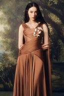 LINH PHUNG • Ambriel Draped Silk Satin Mocha Brown Evening Dress