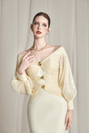 CALISTA • Ivory Nythera Draped Silk & Taffeta Evening Gown