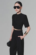 Black Diagonal Wrap Top for women, from Keira Tong, The Viet Concept 