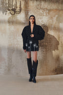 Crystal Bloom Draped 3D Floral Mini Blazer Dress for women, from L'SCARLETT, The Viet Concept