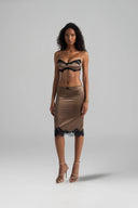 HUELLEY HUELLEY • Marta Satin Lace-Trim Low-Rise Skirt