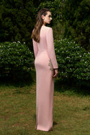 Pink Satin Column Evening Gown Halter Cape Luxury Dress for women, from IHF ATELIER, The Viet Concept 