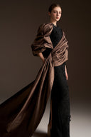 IHF ATELIER • Guipure Lace Draped Sleeve Column Gown