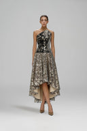 Morii Gold & Black Halter Neck Mullet Dress for women, from SORAMAME, The Viet Concept