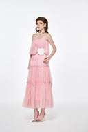 LUCILLA • Somi Floral Appliqué Pleated Chiffon Midi Dress