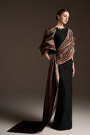 IHF ATELIER • Guipure Lace Draped Sleeve Column Gown