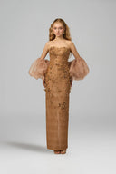 21SIX • Azura Tulle Floral Embellished Gown with Organza Cape