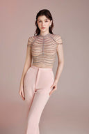 Genesis Blush Crepe Gown with Crystal Cape for women, from DO LONG, The Viet Concept 