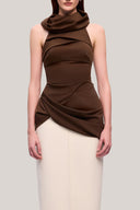 Brown Van Nhu Bodycon Sleeveless Elastic Cotton Top for women, from TINH, The Viet Concept 