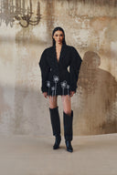 Crystal Bloom Draped 3D Floral Mini Blazer Dress for women, from L'SCARLETT, The Viet Concept