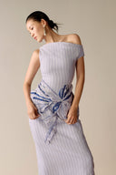 LECIA • Étoile Embroidered Pinstripe Off-Shoulder Midi Dress